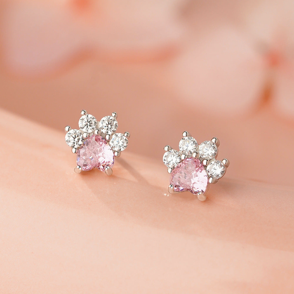 D廠-足銀S999貓爪鋯石耳環甜美韓風輕奢可愛養耳洞小眾溫柔耳飾「YC2285E_1」25.12-1