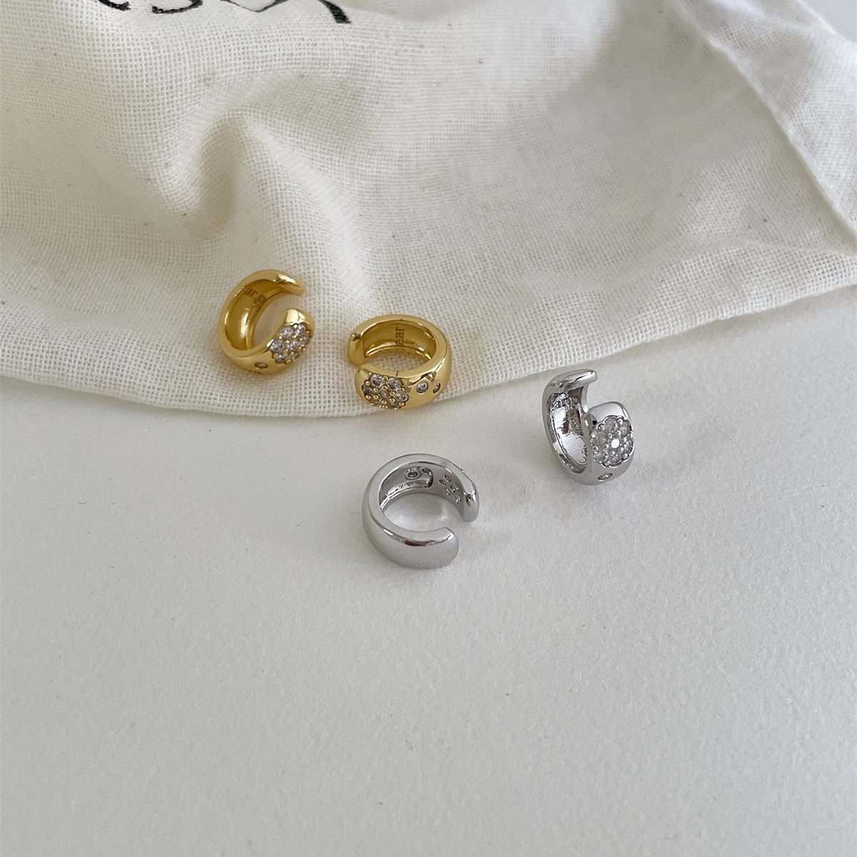 C廠-簡約冷淡風鋯石耳夾女秋冬新款冷淡風時尚氣質耳環百搭高級感耳飾「EJ-41」25.10-3