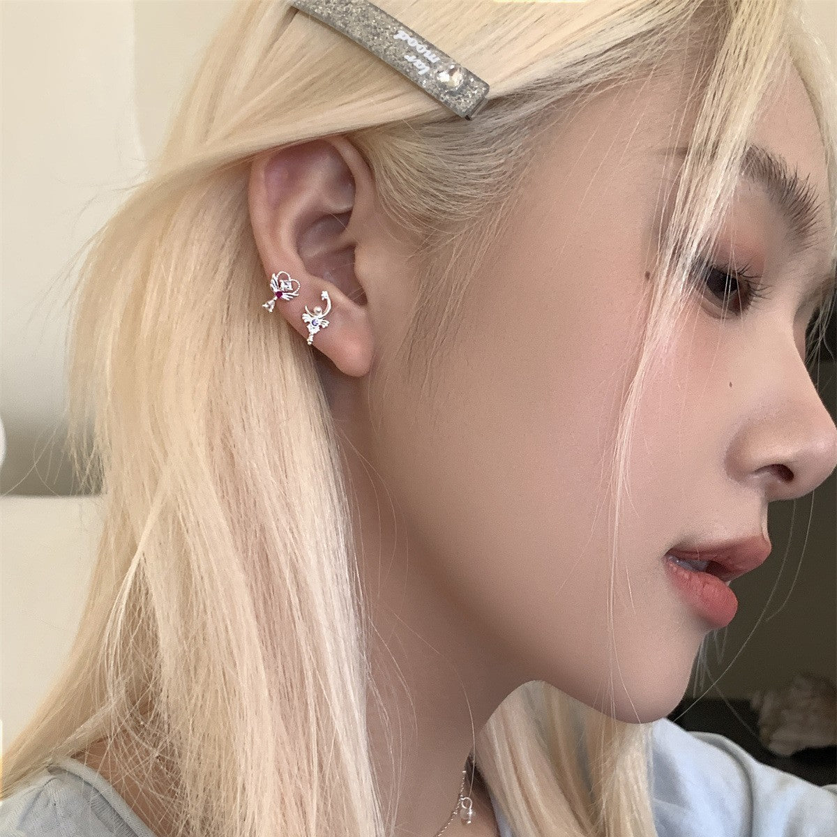 C廠-超閃粉鋯愛心耳釘女日常百搭不對稱甜美仙女棒耳環設計感小眾耳飾「EH-4053」25.09-3