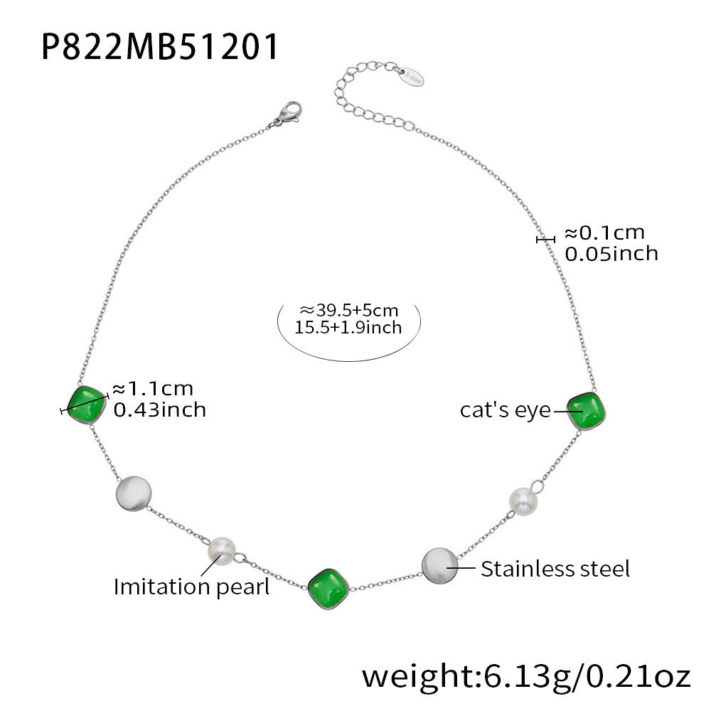 B廠-不鏽鋼貓眼石多色手工串膠珠鎖骨項鍊鍍18k真金質感女款珠寶首飾「P822」25.12-2