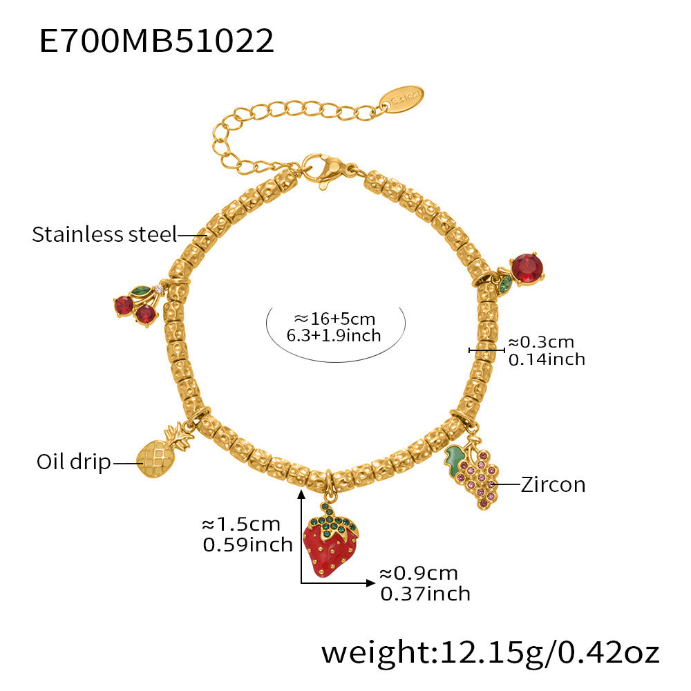 B廠-跨境新款不鏽鋼小辣椒太陽多配件壓紋鋼珠手鍊組合鍍18k金「E699-E700」25.10-5