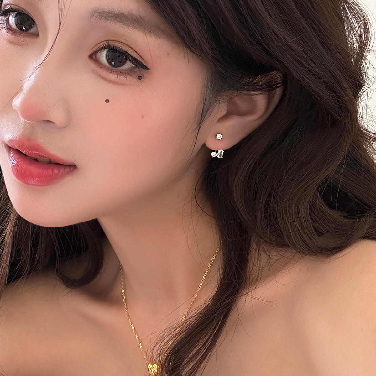 C廠-後掛式鋯石銀針耳釘女小眾設計感氣質冷淡風耳環時尚百搭輕奢耳飾「EH-3977」25.09-3