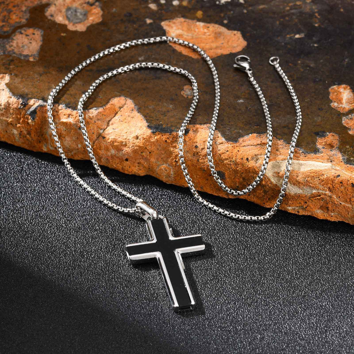 G廠-不鏽鋼歐美跨境男士項鍊十字架綠松石虎眼毛衣鏈簡約吊墜「PN-2224」25.12-2