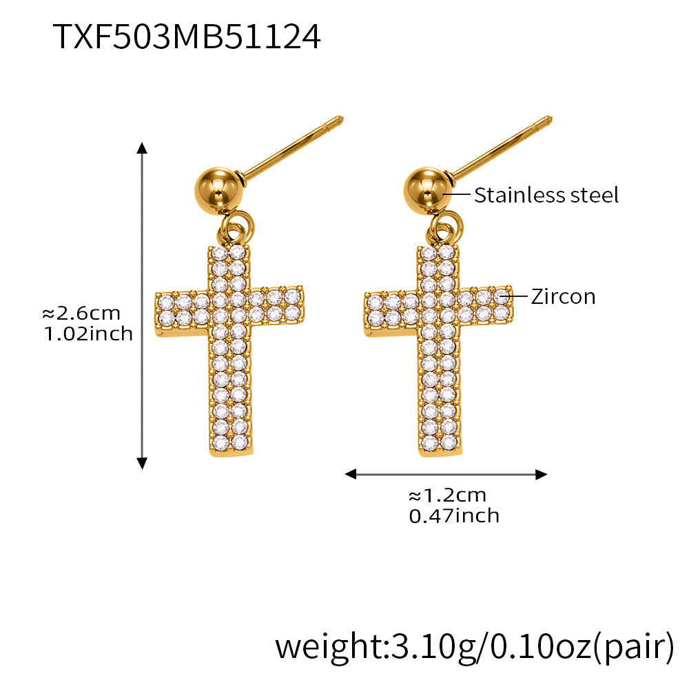 B廠-不鏽鋼超閃5A鋯石十字架戒指耳環項鍊手鍊首飾套裝鍍18k金不掉色「TXP503」25.11-4