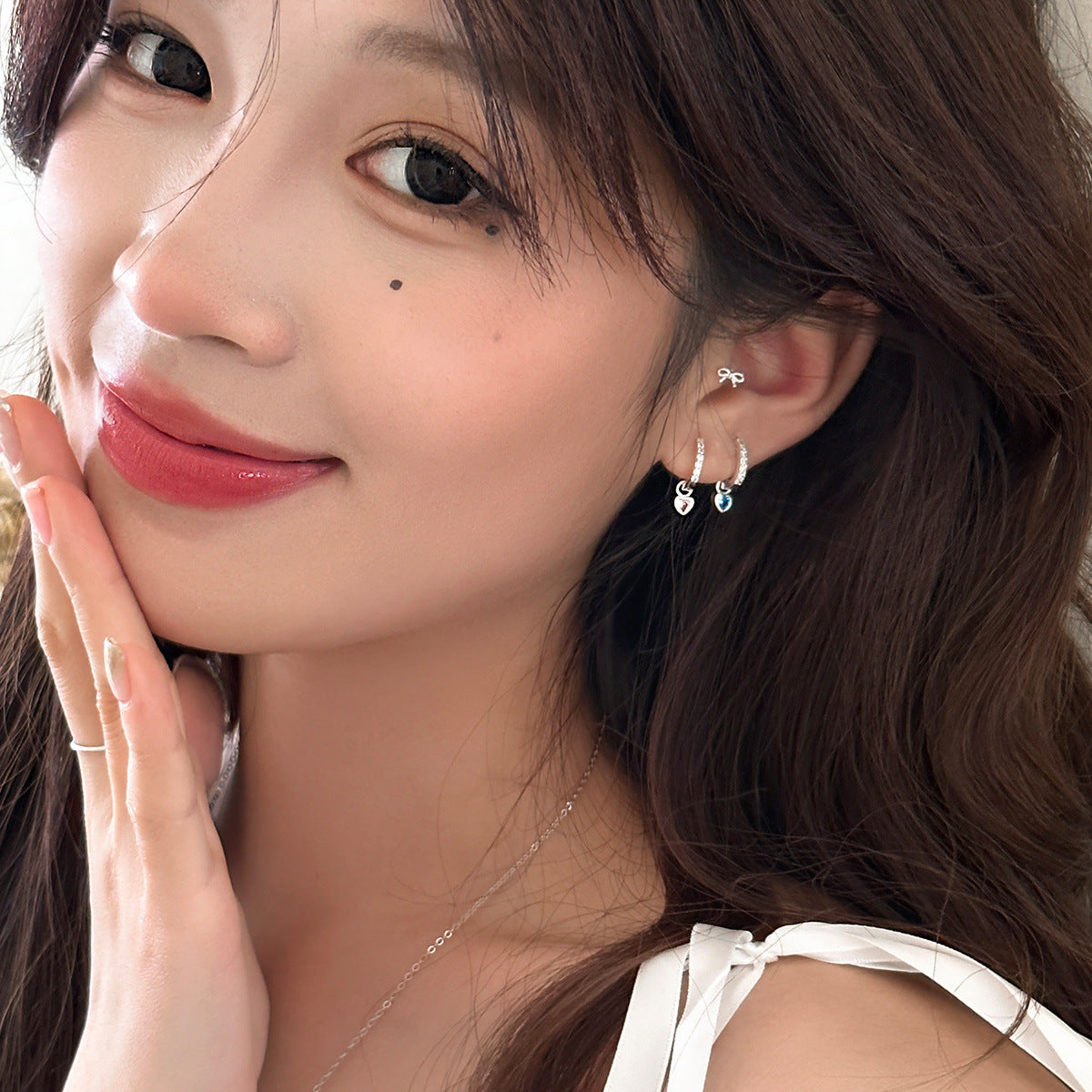 C廠-日韓甜美粉色鋯石愛心耳環女輕奢高級感ins百搭耳圈精緻小眾耳飾「EH-4052」25.09-3