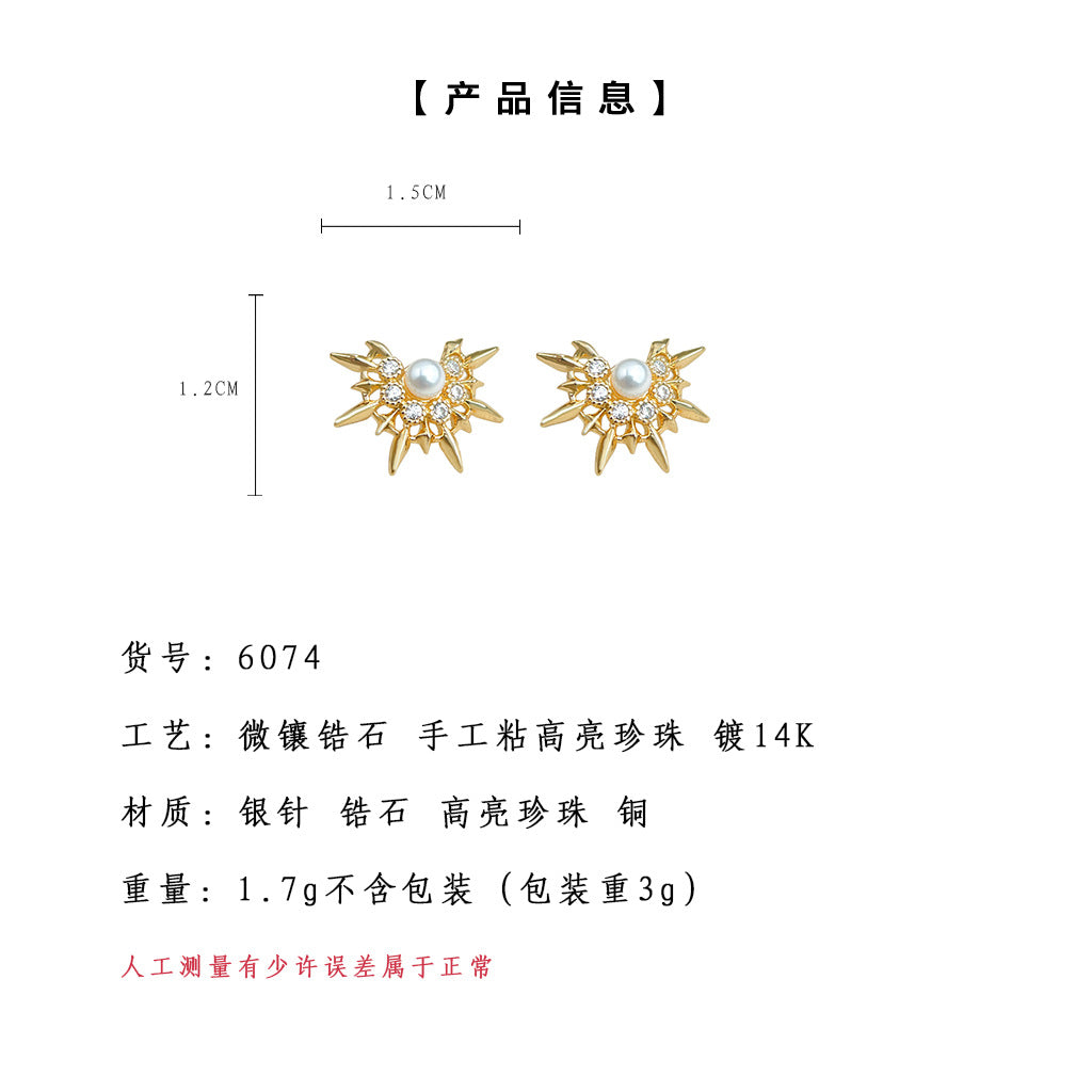 A廠-設計師款！微鑲鋯石時尚高級感925銀針鍍14K太陽耳飾工廠耳環飾品「6074-6075」25.05-4