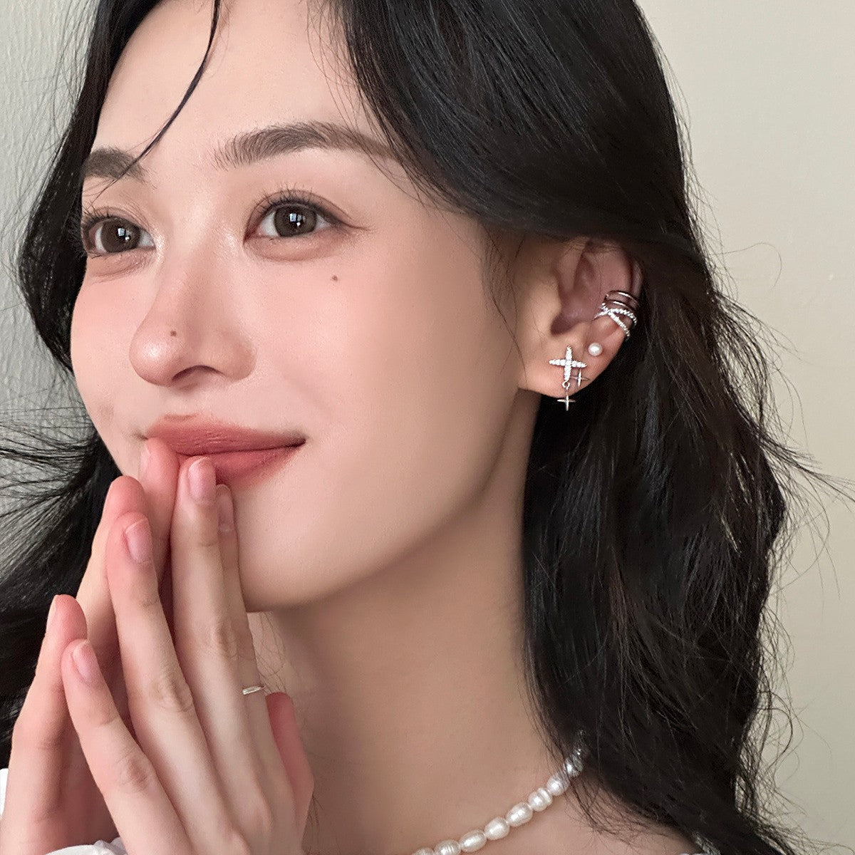 C廠-時尚超閃鋯石四芒星耳釘女韓國輕奢氣質高級感通勤耳環百搭耳釘「EH-3657」25.06-4