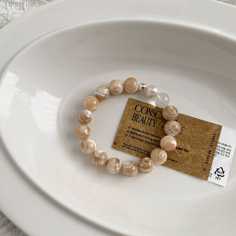 C廠-chic輕奢百搭天然貝珠海貝殼珠天然淡水珍珠天然白水晶黃塔晶手鍊「1543」25.11-2