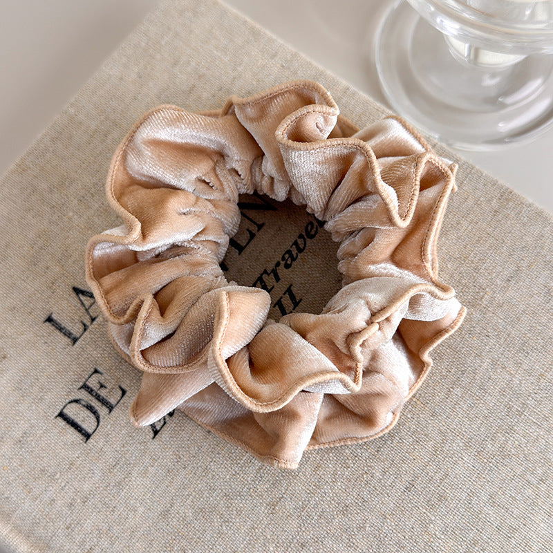 E廠-氣質絲絨木耳邊雙層大腸髮圈女扎頭髮繩低丸子頭繩皮筋髮飾秋冬「26173」25.11-1