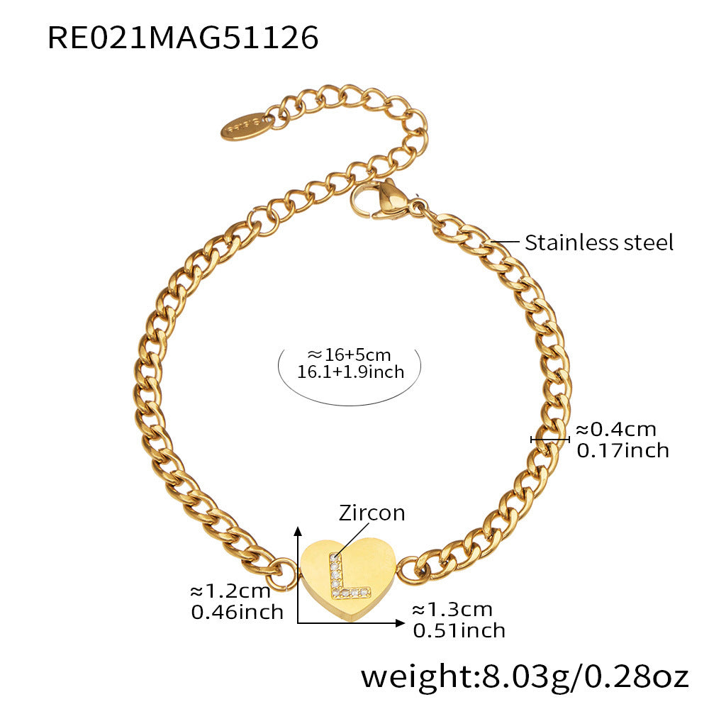 B廠-不鏽鋼愛心字母鑲嵌鋯石吊墜項鍊手鍊套裝 歐美個性首飾鍍18k真金「RP021」25.12-1