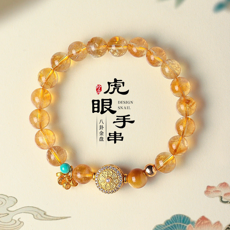 AS廠-天然高品質黃塔水晶八卦金盤串珠手鍊女虎眼石中國風平安喜樂手串「SL6479」25.07-3