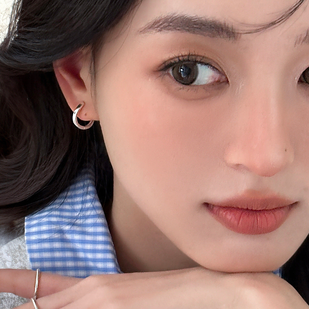 C廠-復古拉絲素圈耳環女小眾輕奢高級感氣質銀針耳圈百搭歐美時尚耳飾「EH-3824」25.08-3