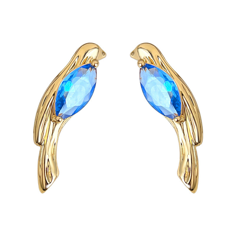 A廠-原創藝術鳥鑲嵌鋯石個性小眾設計創意925銀針新耳飾工廠 耳環女「7154」25.11-4