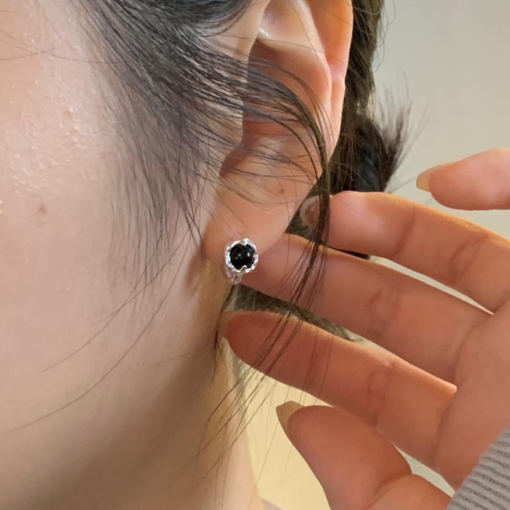 F廠-韓國韓版925純銀黑瑪瑙耳扣簡約氣質百搭ins風耳釘耳飾「C1398」25.06-1