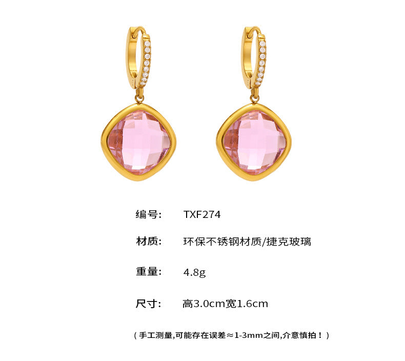 B廠-透亮超閃進口捷克玻璃滿鑽耳環不鏽鋼保色高級珠寶女士禮物「TXF274」25.06-2