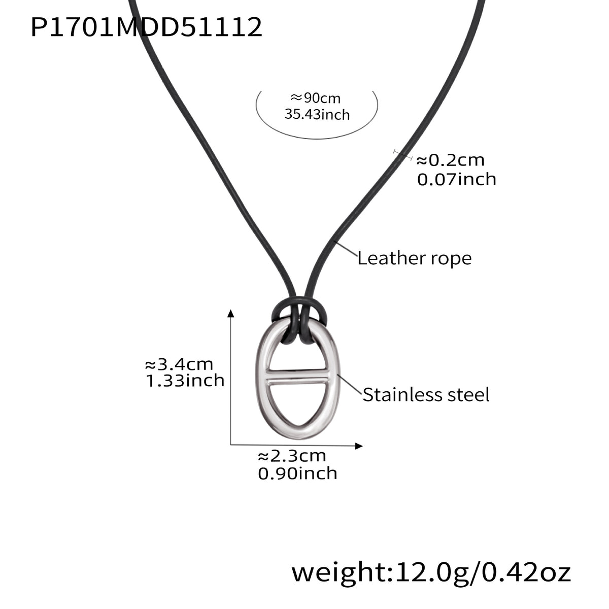 B廠-跨境新款不鏽鋼豬鼻子吊墜長款皮繩項鍊疊戴個性百搭毛衣鏈「P1701」25.11-3