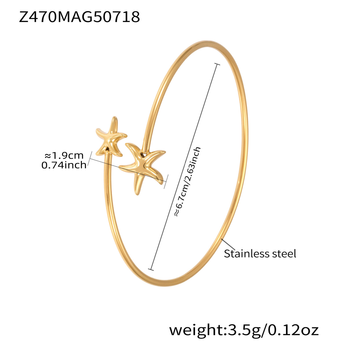 B廠-小蜜蜂海星鋯石開口手鐲ins小眾設計感不鏽鋼18K金歐美鐲子「Z469」25.07-4