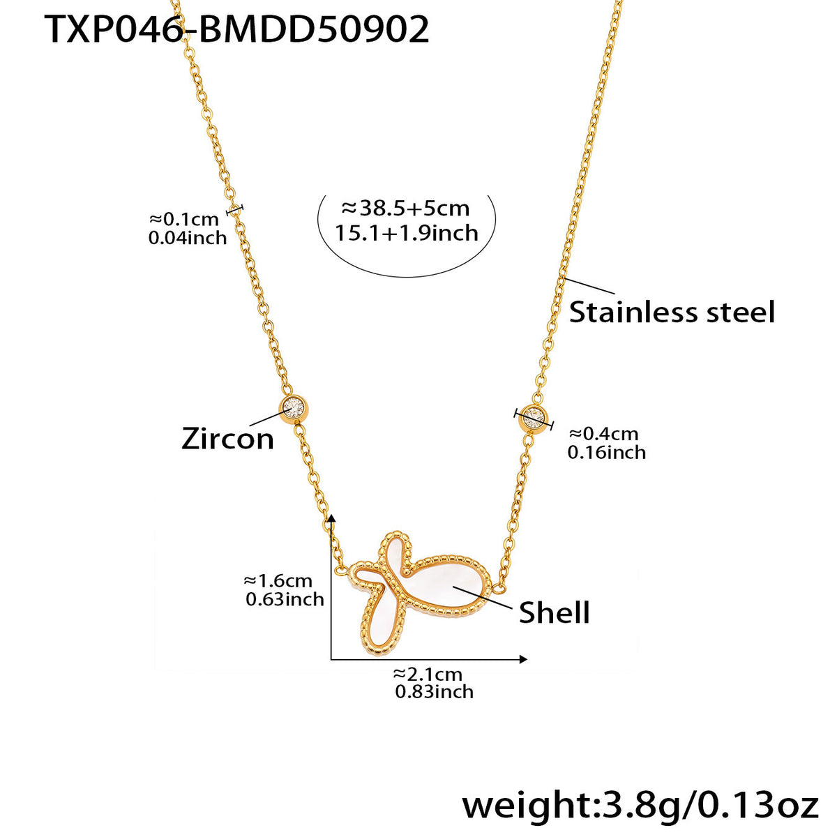 B廠-歐美飾品不鏽鋼蝴蝶造型項鍊方形光面吊墜18k鍍真金不掉色「P1054」25.09-2