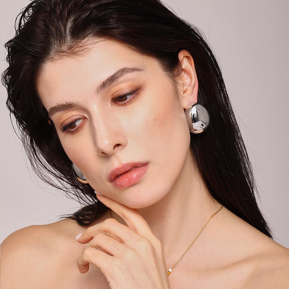 B廠-歐美誇張橢圓磨砂拉絲耳釘女小眾設計獨特耳環氣質耳飾批發「F755」25.04-1