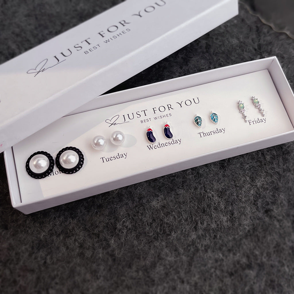 A廠-五件套裝小巧通勤日常百搭套盒耳飾女小禮物百貨店新款耳環工廠「7084」25.11-2