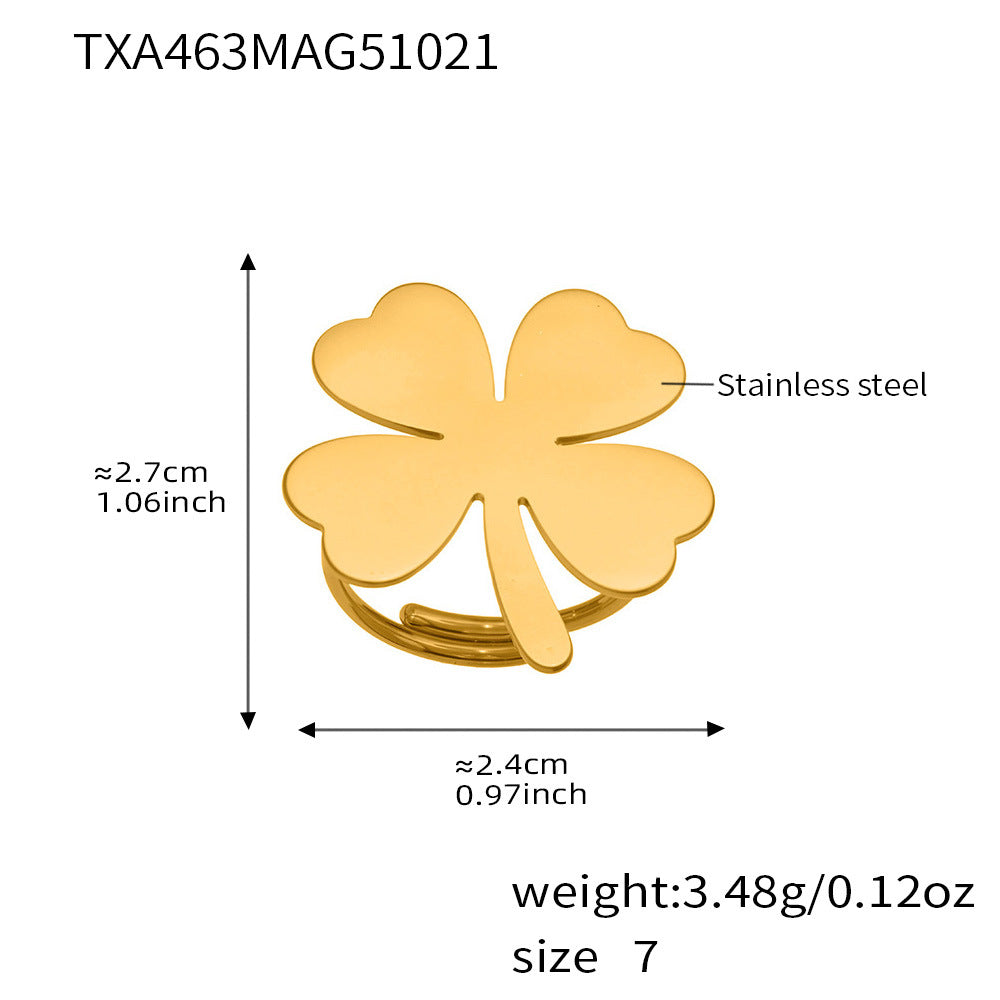 B廠-不鏽鋼愛心四葉草耳環戒指毛衣鏈飾品套裝鍍18k真金不掉色「TXP463」25.10-5