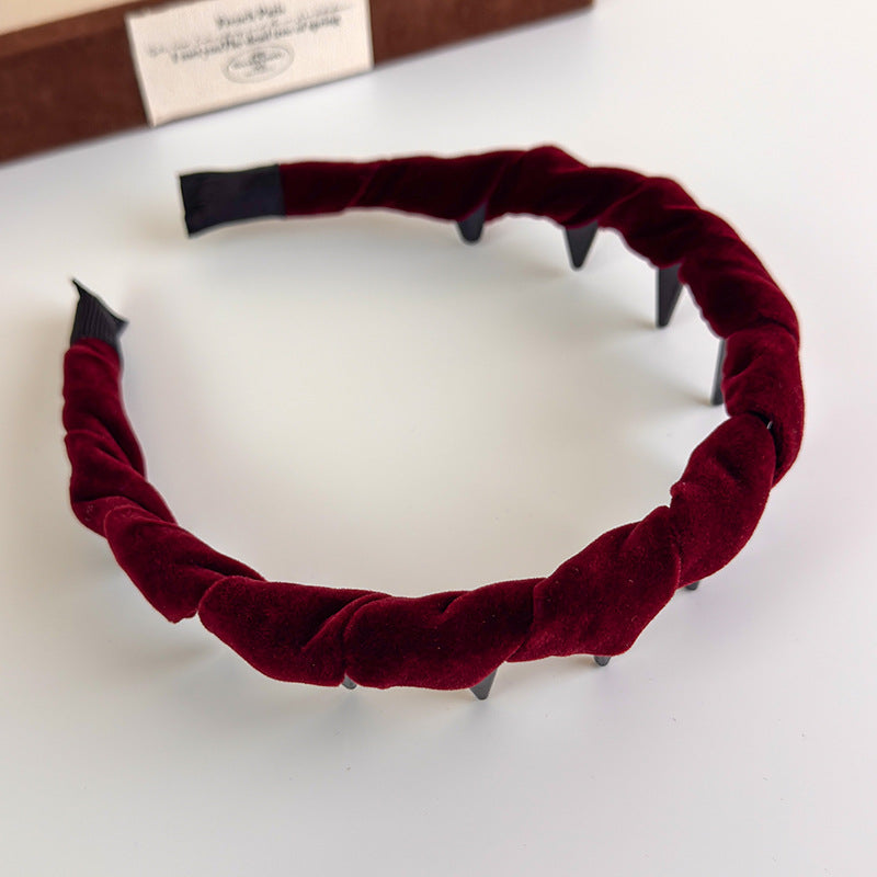 E廠-秋冬復古彩色絲絨波浪倒插梳帶齒髮箍韓版高顱頂碎髮髮卡頭箍頭飾「27384」25.08-5