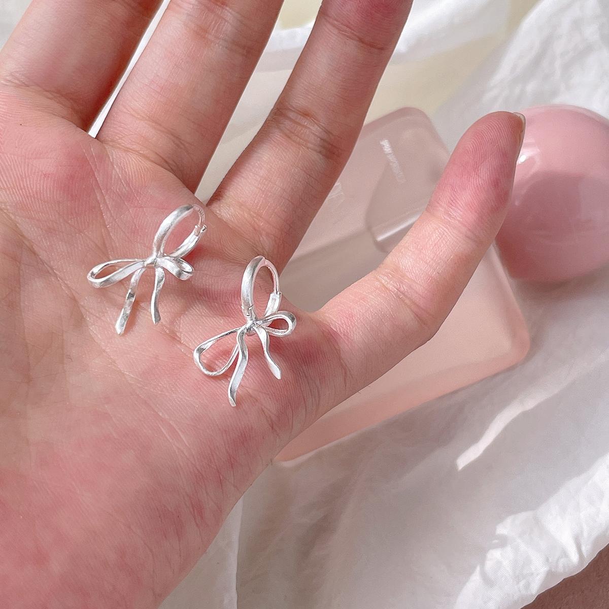 C廠-絲帶蝴蝶結耳釘女小眾設計感高級耳環耳圈拉絲絕美特純銀針耳飾「EH-3250.SJ」25.12-2