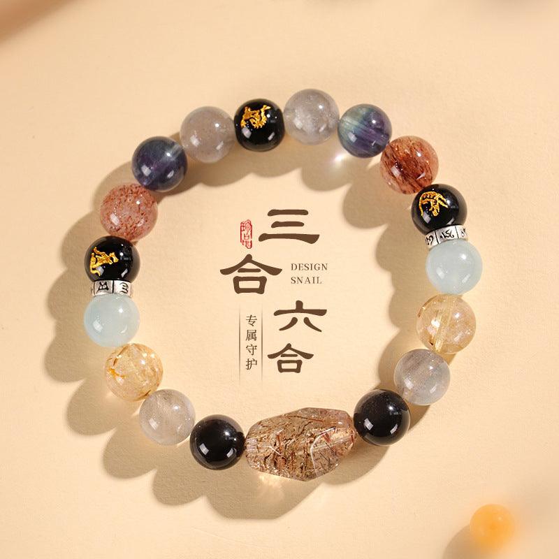 AS廠-生肖三合六合情侶手鍊女天然水晶石黑金超七隨形手串平衡能量手飾「SL5836」25.02-3