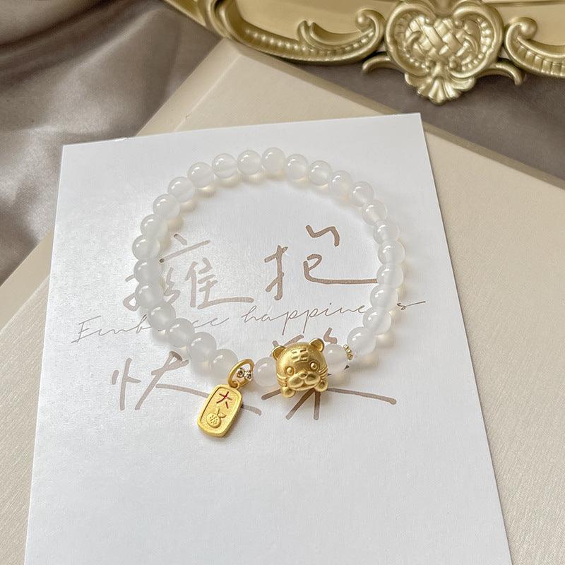 AS廠-天然白玉髓手鍊女瑪瑙手串ins小眾設計簡約老虎飾品批發「l1269」25.02-2