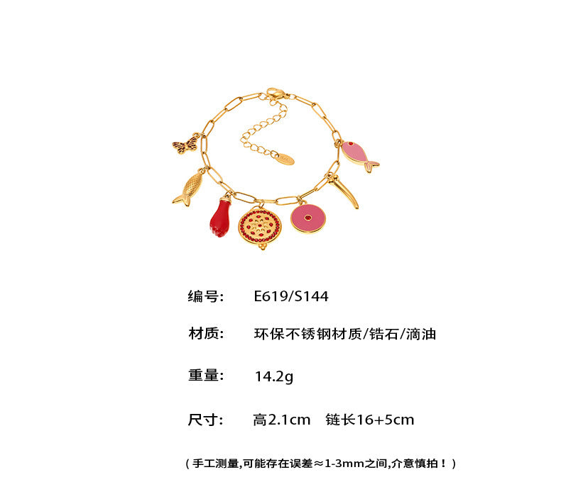 B廠-多元素絢彩吊墜滴油手鍊夏日度假不鏽鋼不掉色飾品「E619」25.05-5
