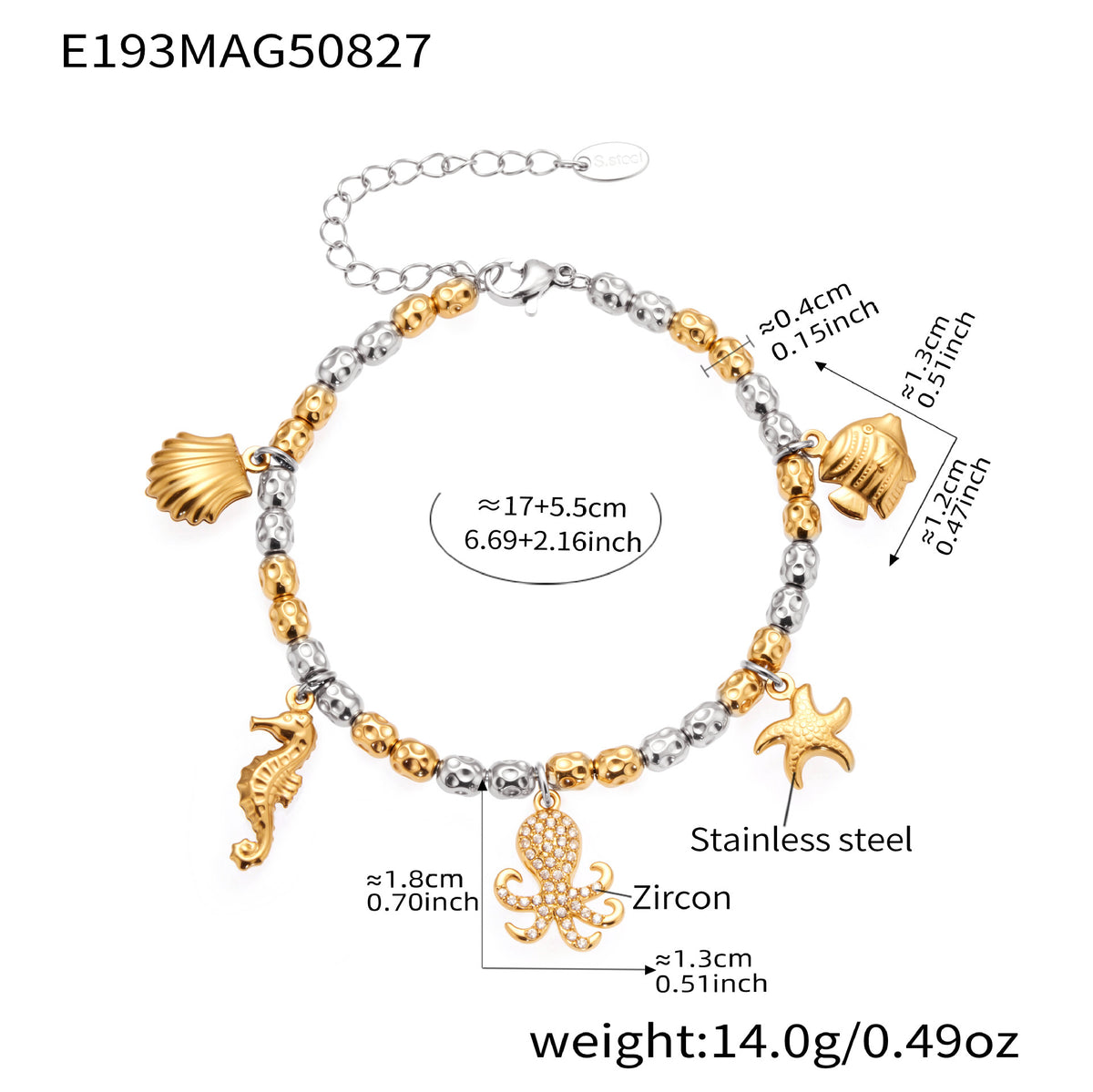 B廠-海洋風八爪魚海星鋯石DIY多配件吊墜手鍊組合不鏽鋼首飾品「E188-E191-E193-E211」25.09-1