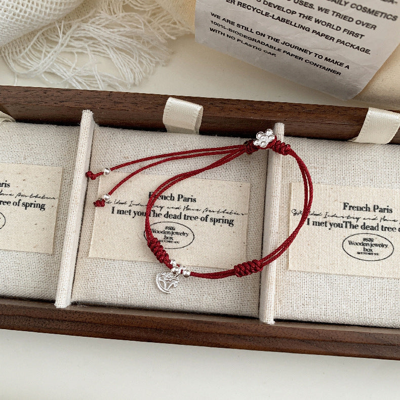 C廠-2026年生肖馬年馬上有錢花小馬花朵編繩手鍊S925純銀手鍊可調節「1602」25.11-2