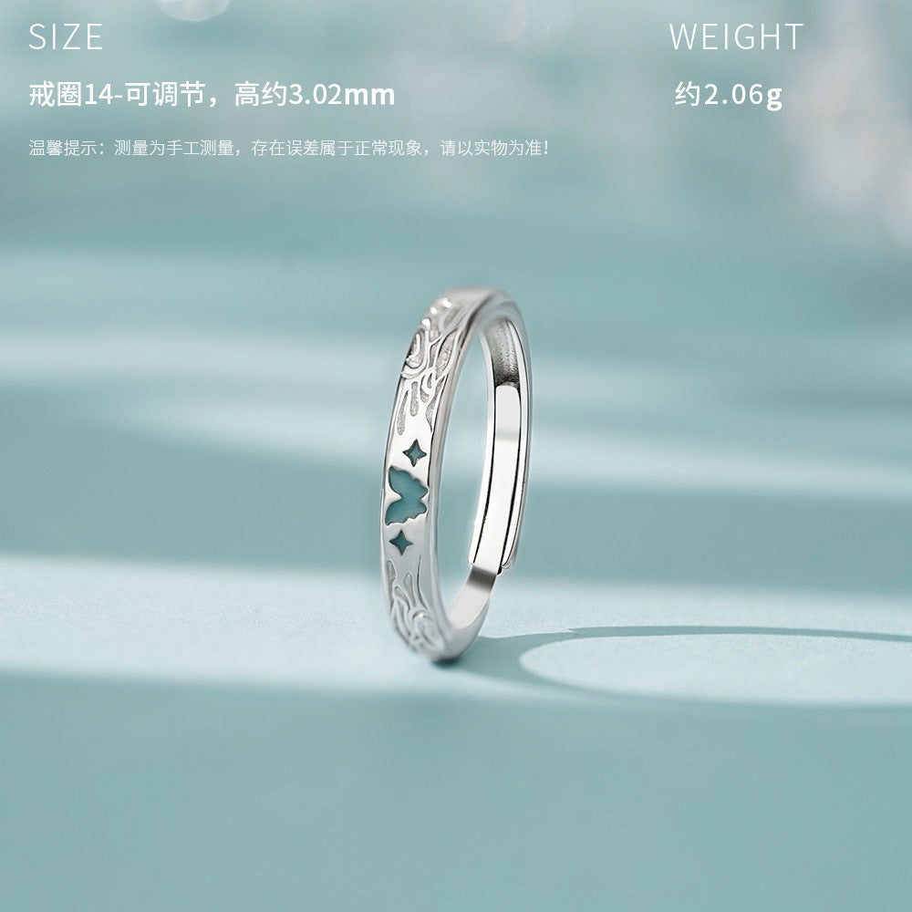 D廠-原創足銀S999蝴蝶四芒星情侶對戒時尚百搭蝶焰浪漫戒指手飾批發「YC4685R_1」25.12-3