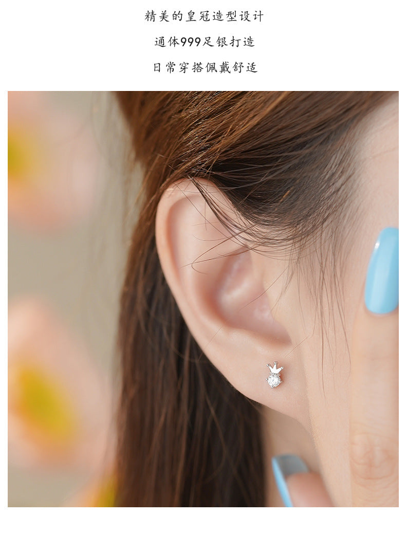 D廠-S999足銀精美皇冠鋯石耳環女ins風甜公主風可愛小耳釘「YC6004E_1」25.09-1