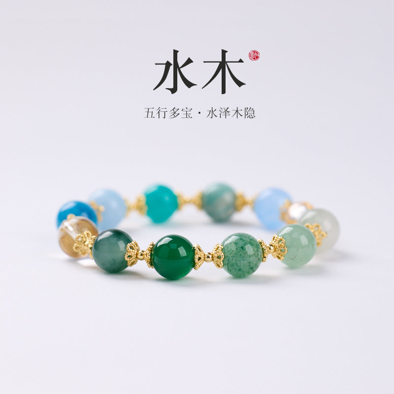 AS廠-天然10MM五行多寶水晶手鍊水沫玉葫蘆五行平衡高級感水晶手串批發「XL101J738」25.08-1