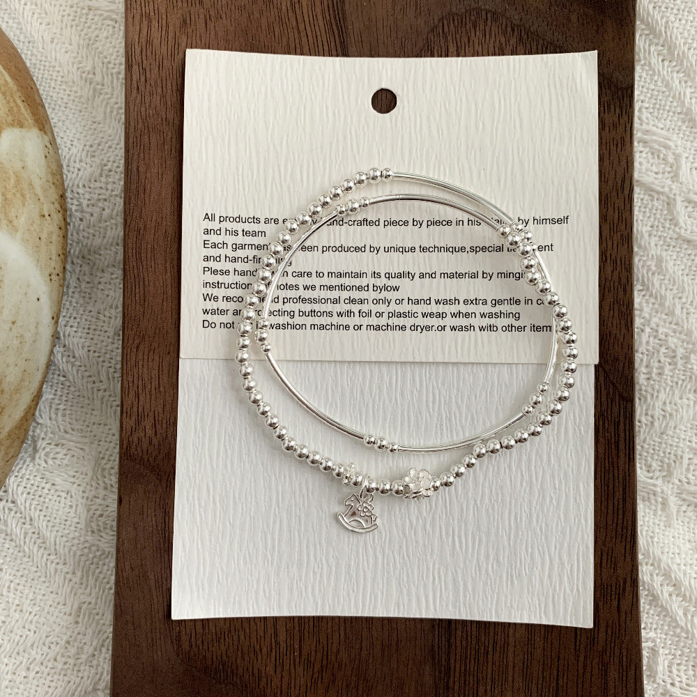 C廠-2026年生肖馬年馬上有錢花小馬花朵彎管雙層彈力手鍊S925純銀手鍊「1601」25.11-2