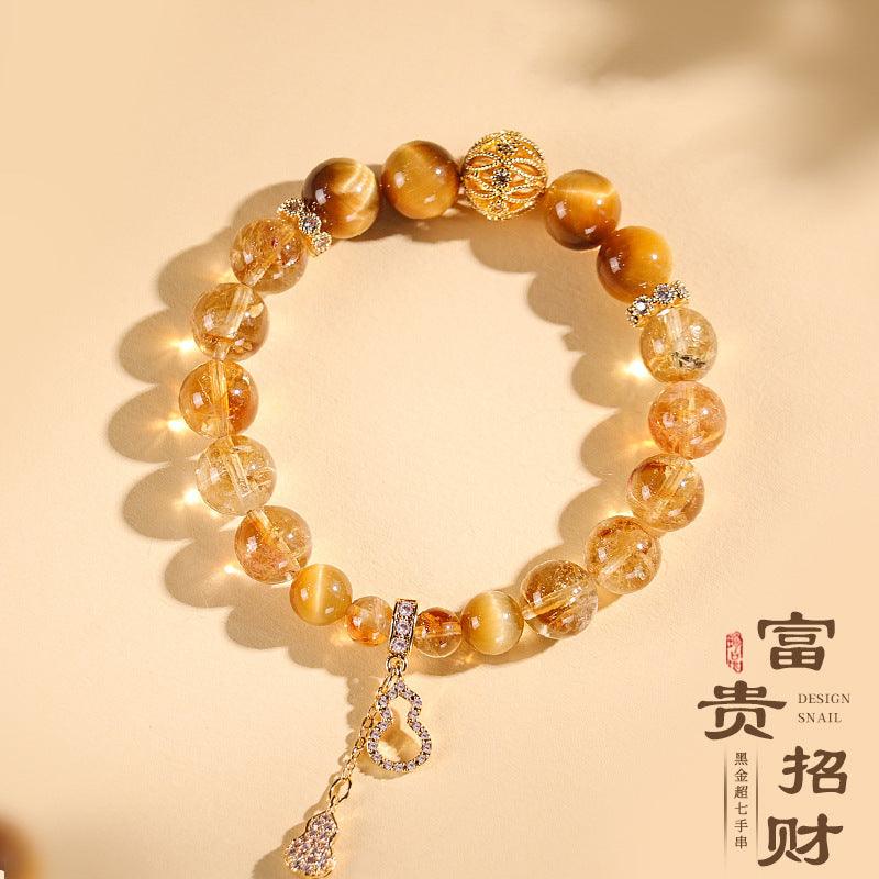 AS廠-天然阿塞黃水晶10mm圓珠手鍊單圈配10mm金虎眼手工編織手串批發「AL891750」25.02-3