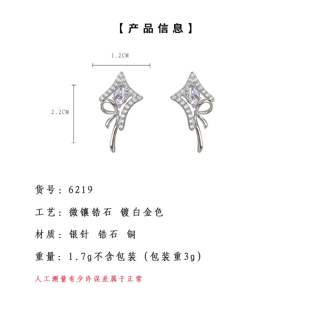A廠-原創設計芒星蝴蝶結微鑲鋯石925銀針時尚優雅甜美耳環工廠 耳飾女「6218-6219」25.06-2
