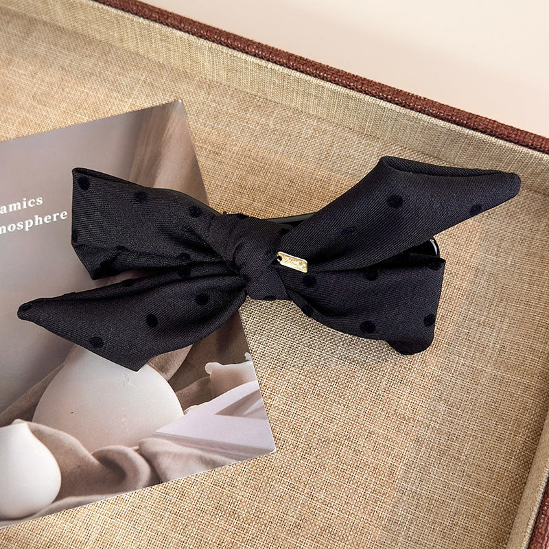 E廠-韓ins愛心波點毛呢格紋蝴蝶結金標後腦勺盤髮夾扎馬尾橫夾髮夾「27749」25.12-1