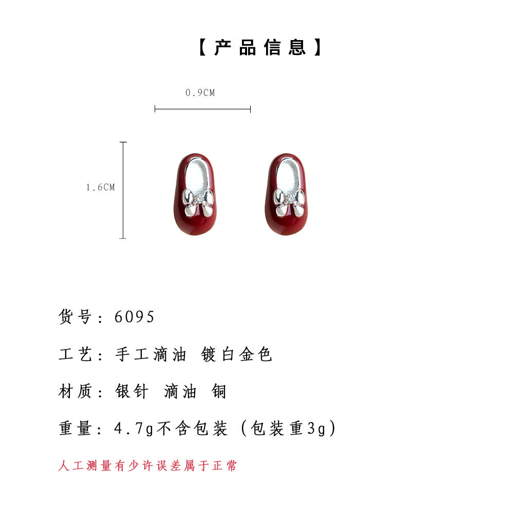A廠-原創設計925銀針琺瑯滴釉時尚高級感小皮鞋耳環個性ins耳飾「6095-6096」25.05-4