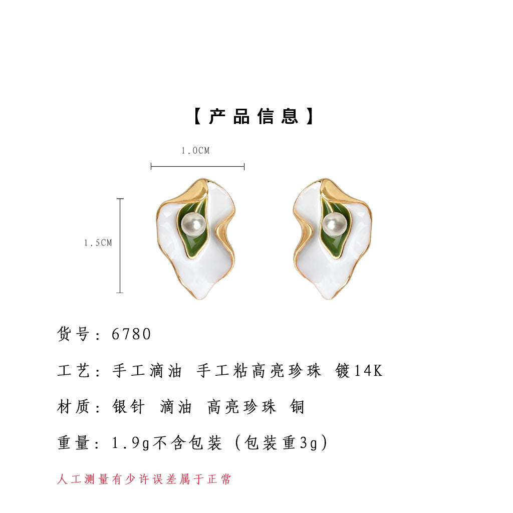A廠-原創高級感925銀針氣質簡約琺瑯滴釉樹葉立體耳環新廠 耳飾女「6780」25.09-4