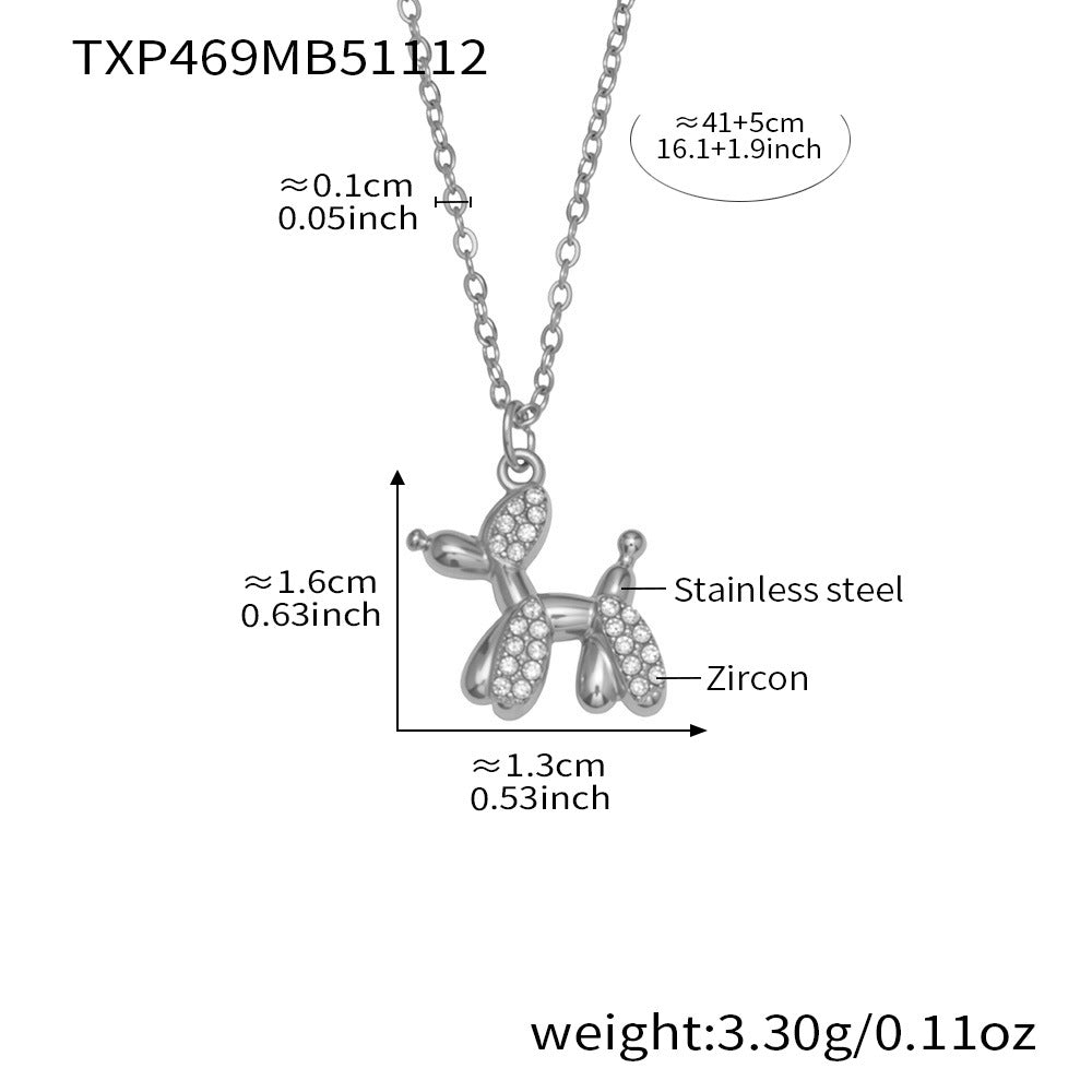 B廠-微鑲鋯石氣球狗可愛吊墜項鍊女士時尚輕奢個性鎖骨鏈不鏽鋼「TXP469」25.11-3