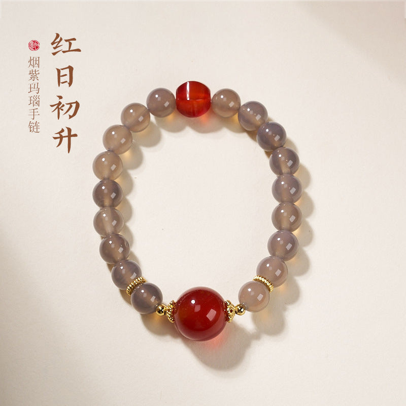 AS廠-山西五台文創煙紫瑪瑙手鍊小眾高級感女煙氣質紅日初升紫瑪瑙手串「NL081H054」25.05-3