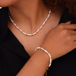 B廠-法式優雅貝母圓珠鈦鋼項鍊手鍊女小眾設計首飾ins風時尚百搭套裝「P014-E014」24.04-4