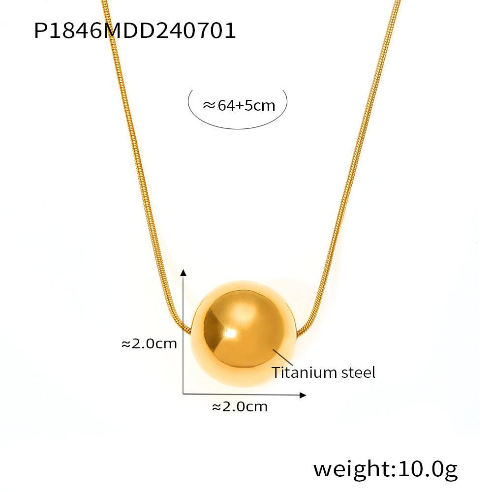 B廠-跨境新款圓球大號立體吊墜鎖骨鏈女鈦鋼鍍18k金歐美輕奢百搭飾品「P1846」24.07-1
