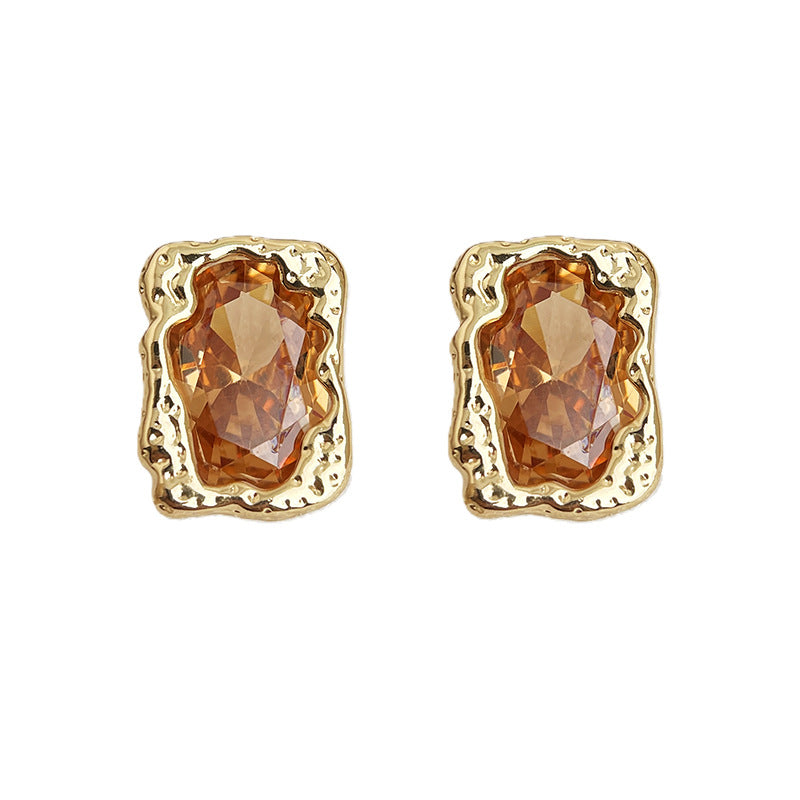 A廠-秋冬色系淺咖香檳色液態高級感925銀針幾何長方形工廠耳飾 耳環女「7074」25.11-2