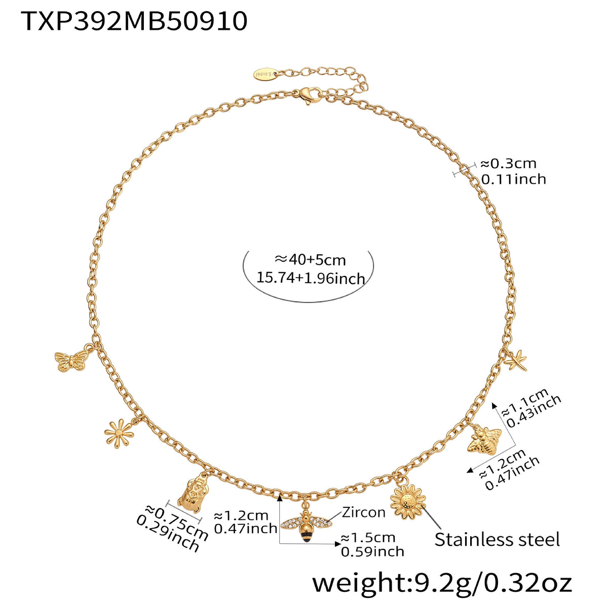 B廠-新款不鏽鋼DIY多吊墜小蜜蜂項鍊手鍊腳鏈套裝小眾時尚飾品「TXP392」25.09-3
