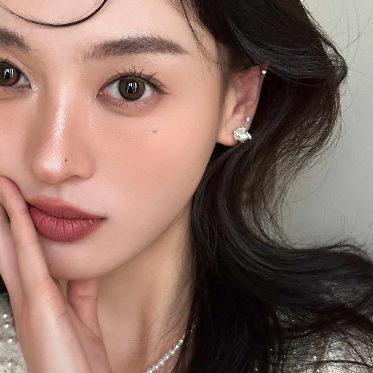 C廠-法式小香風天然珍珠耳釘女高級感設計氣質通勤銀針耳環百搭耳「EH-3741」25.08-1
