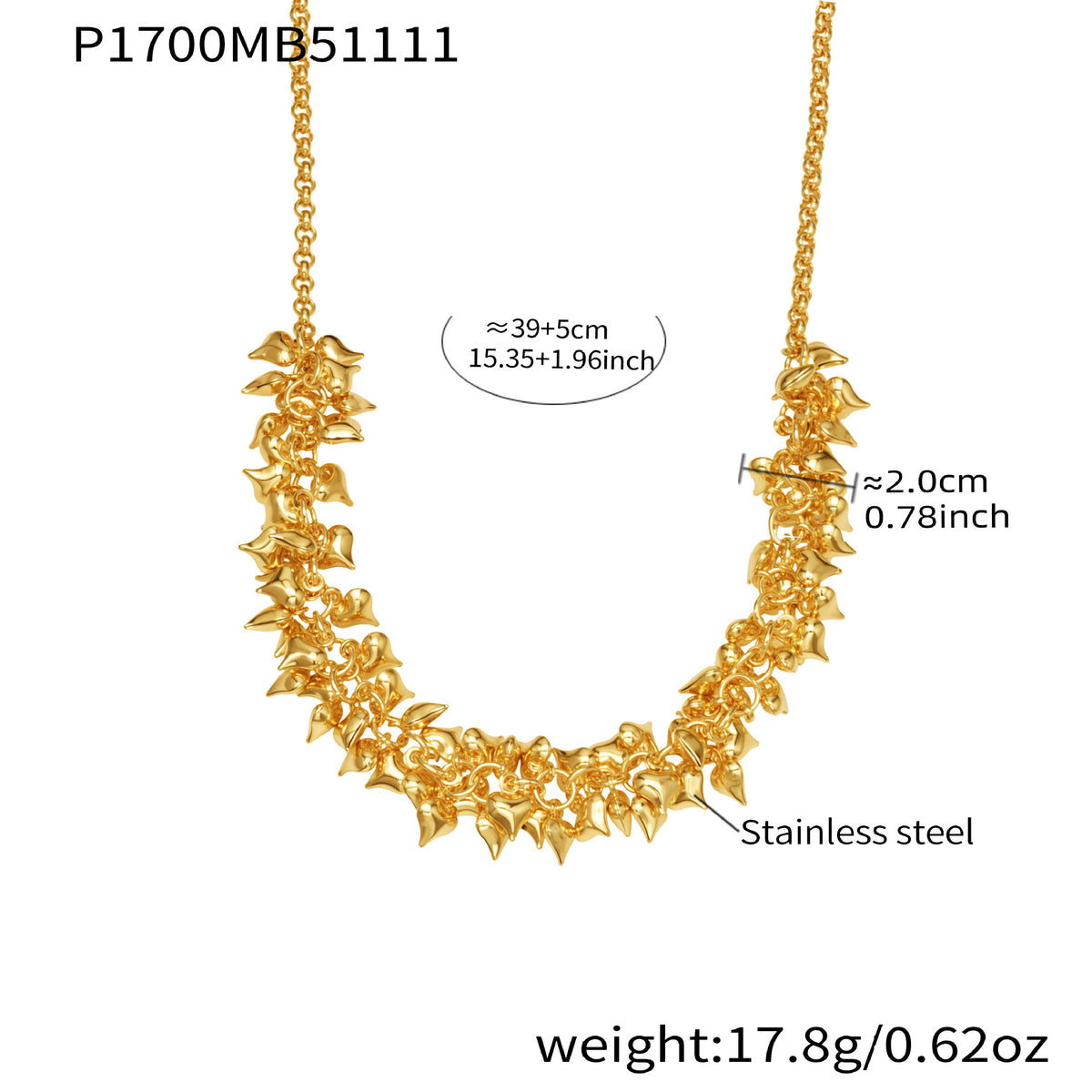 B廠-不鏽鋼多個桃心吊墜項鍊歐美時尚簡約輕奢風飾品鍍18k真金「P1700」25.11-3