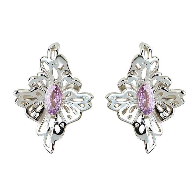 A廠-紫薇花原創設計師款s925銀針鑲嵌鋯石立體花朵新款耳飾工廠耳環女「7243」25.12-3